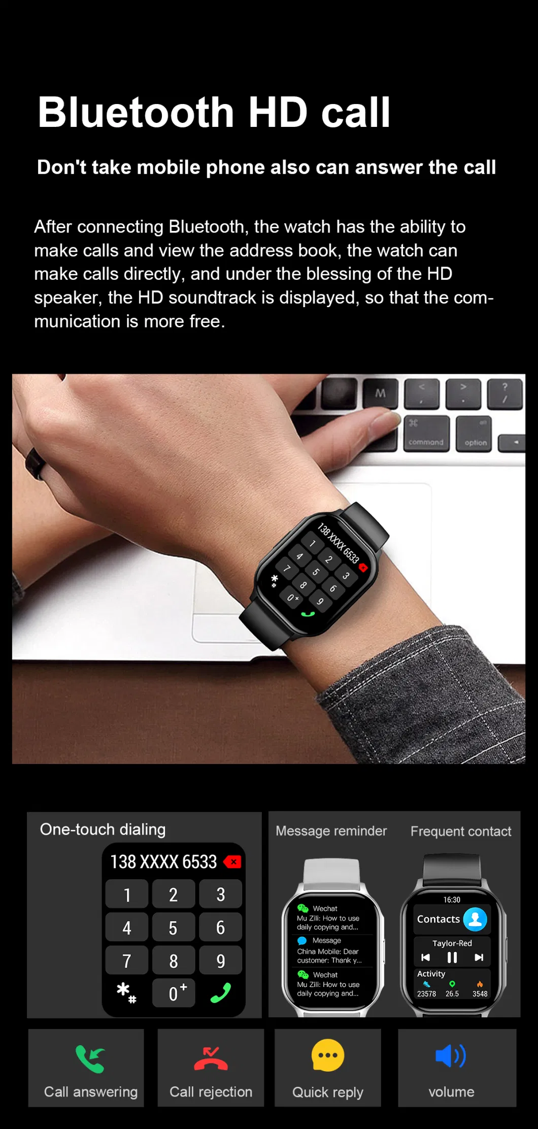 Newest 2023 Wholesale 2.04 Inch Screen Zinc Alloy NFC Big Battery CE RoHS Bt Call Smartwatch ODM OEM SKD Factory Manufacturer Waterproof Amoled Smart Watch